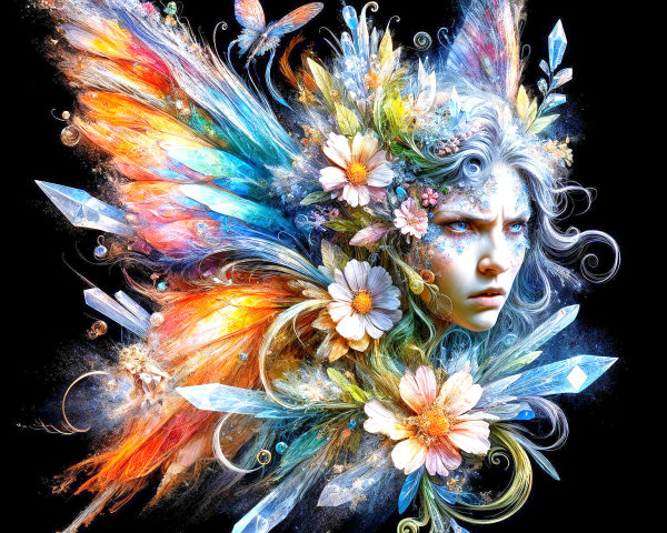 Fantasy Artwork with Woman's Face and Butterfly Wings