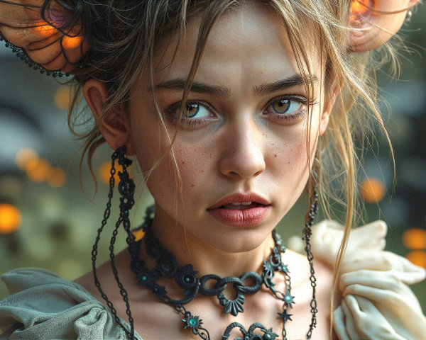 Close-up Portrait of a Young Woman with Ethereal Beauty