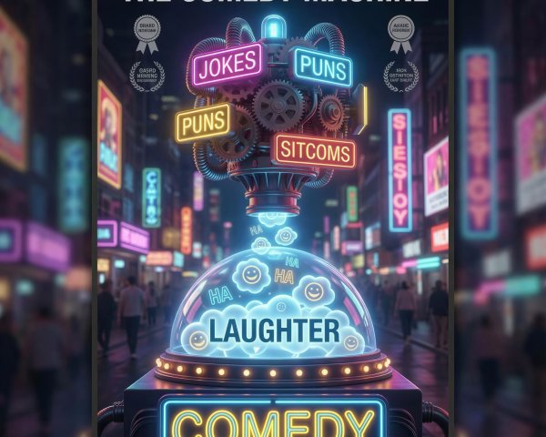 Cyberpunk City Illustration Featuring The Comedy Machine