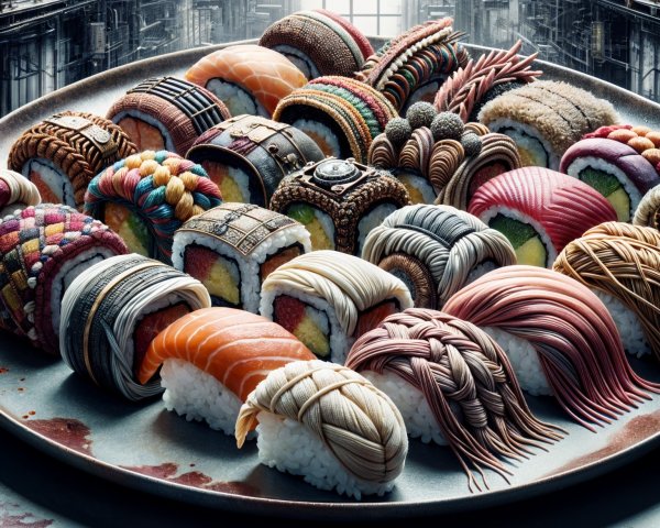 Intricate Sushi Platter in Industrial Setting