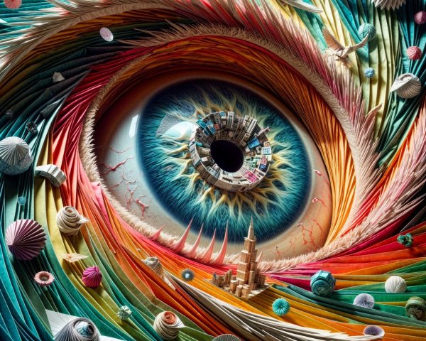 Intricate Eye Design with Urban Landscape and Patterns
