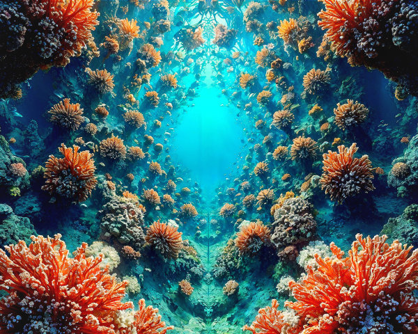 Vibrant Coral Formations in Crystal-Clear Water