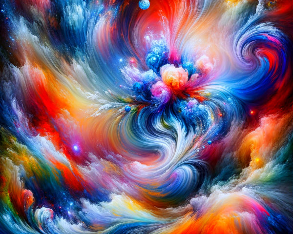 Vibrant Cosmic Scene with Swirling Colors and Stars