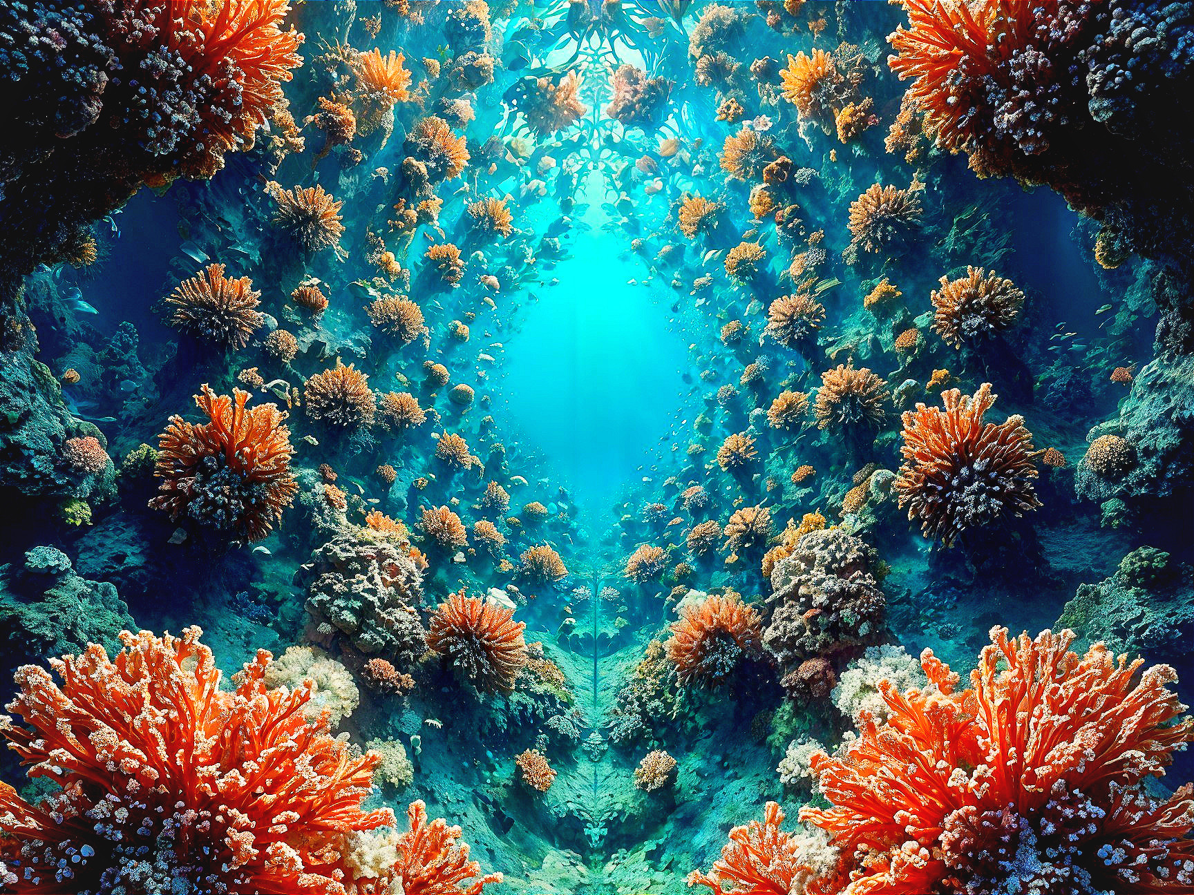 Vibrant Coral Formations in Crystal-Clear Water