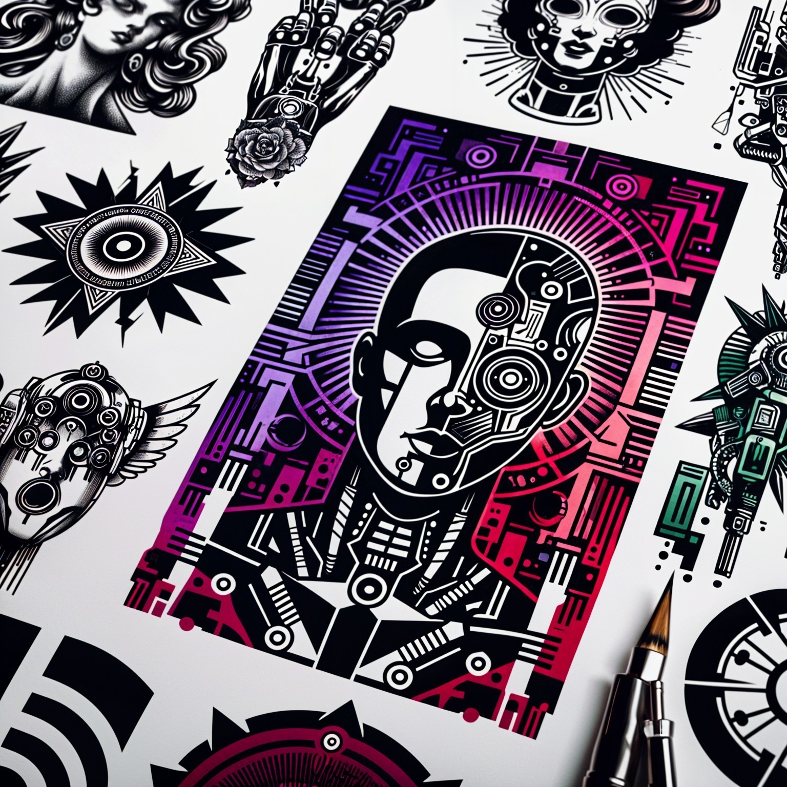 Futuristic Illustrations of Technology and Symbolism