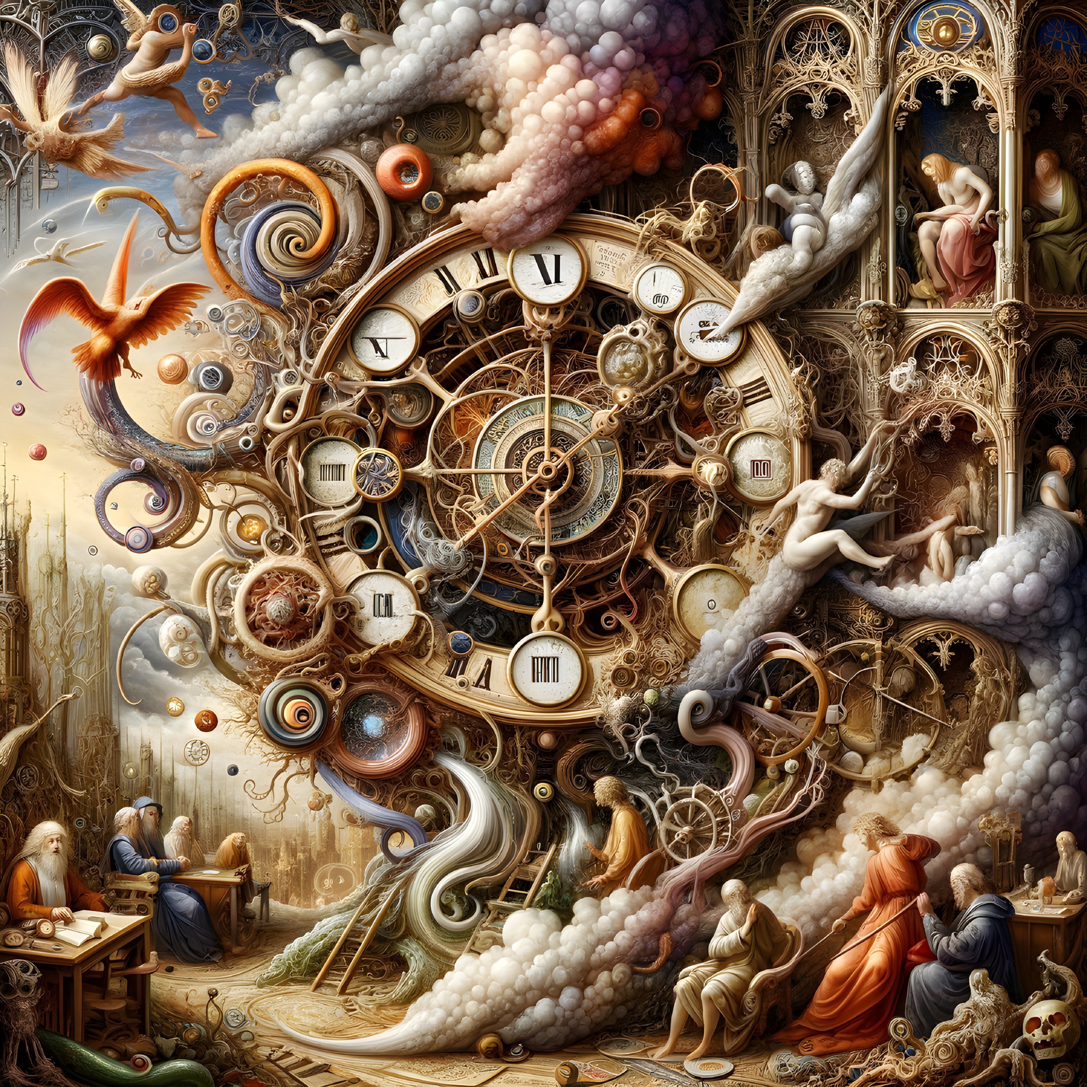 Surreal Landscape of Time and Space with Clock Elements