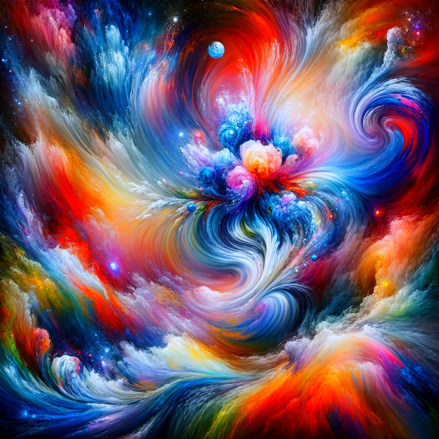 Vibrant Cosmic Scene with Swirling Colors and Stars