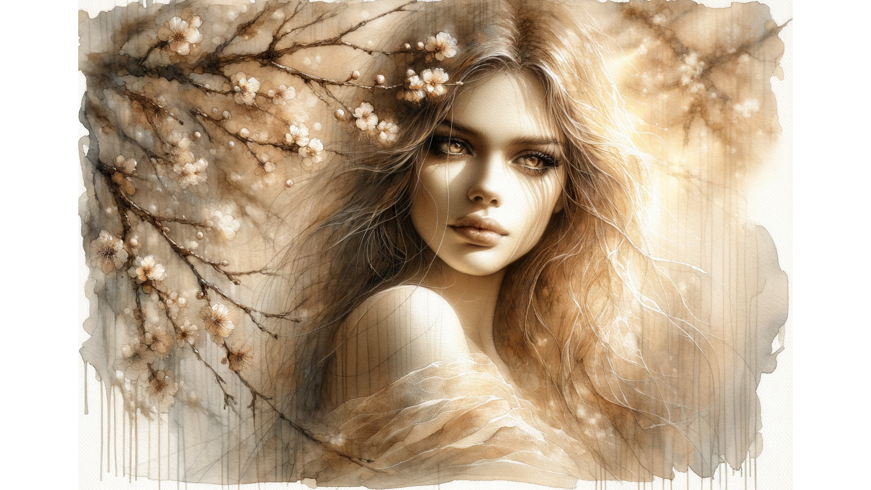 Portrait of a Young Woman Amid Cherry Blossoms