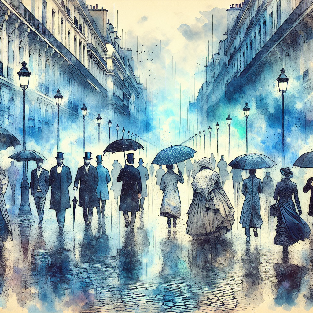 Misty Historical Street Scene with Elegant Figures