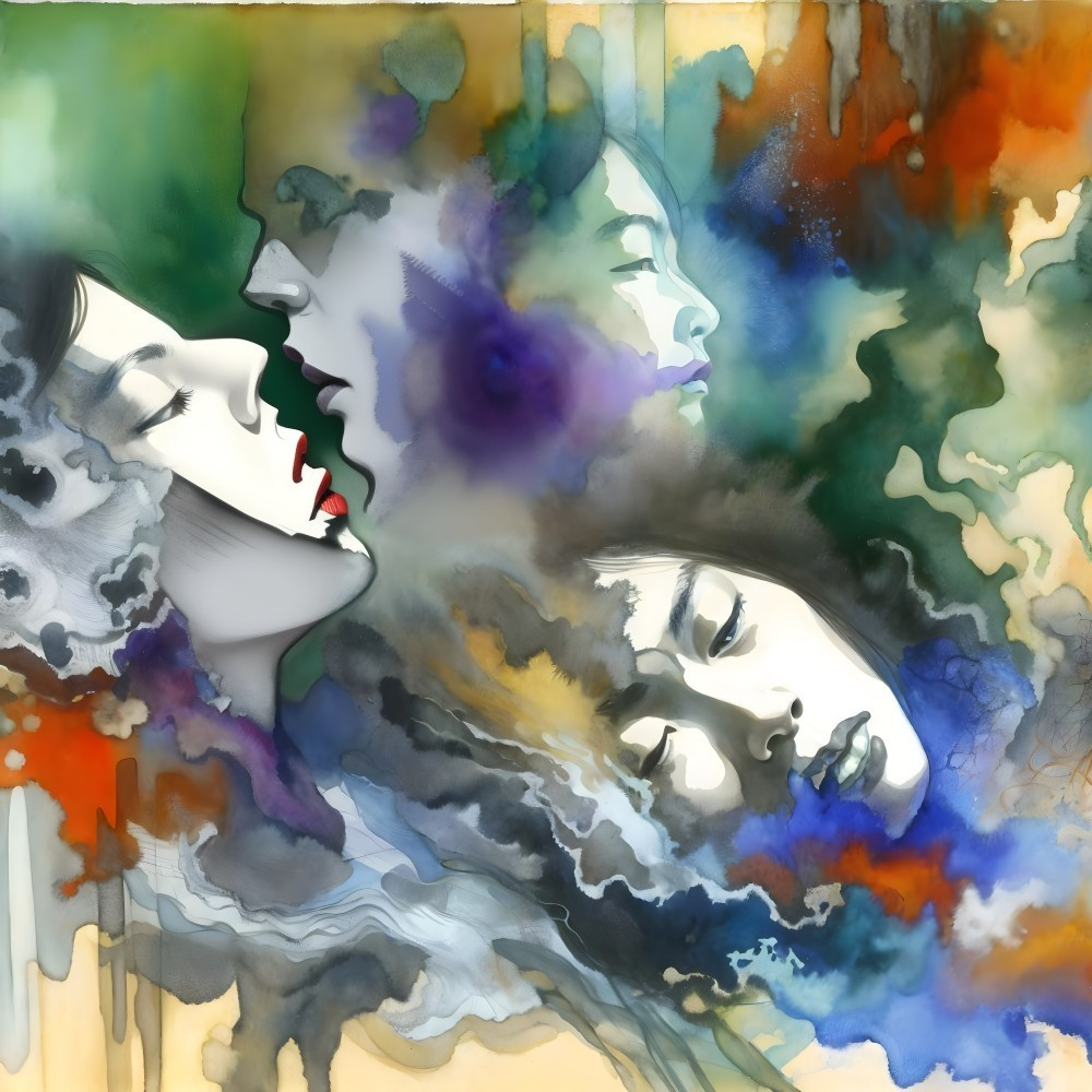 Ethereal Faces in Vibrant Abstract Color Blend