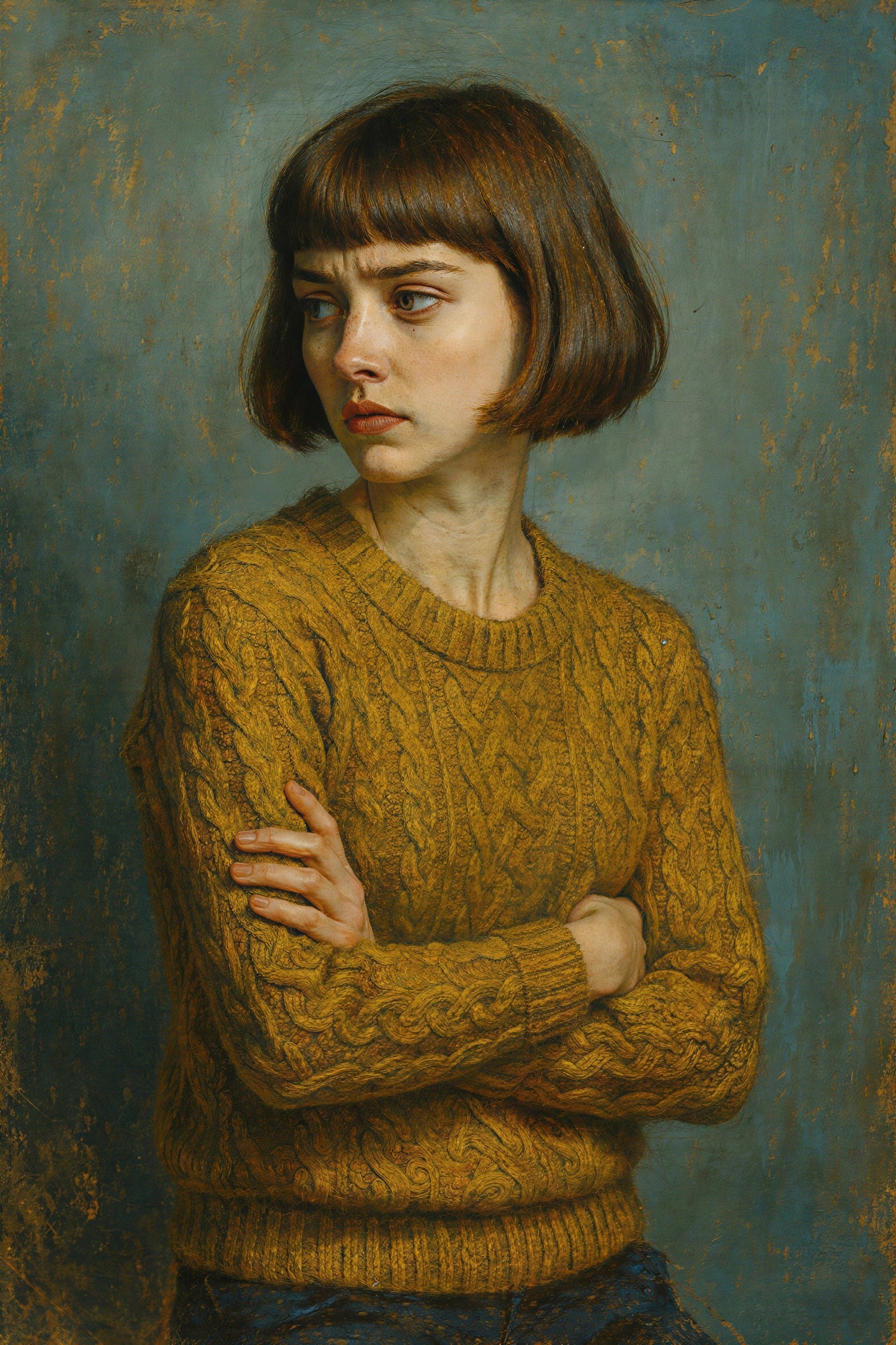 Photorealistic Painting of a Concerned Young Woman
