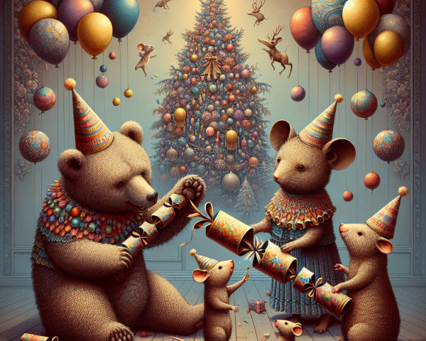 Furry Animals Celebrating with Party Popper Scene