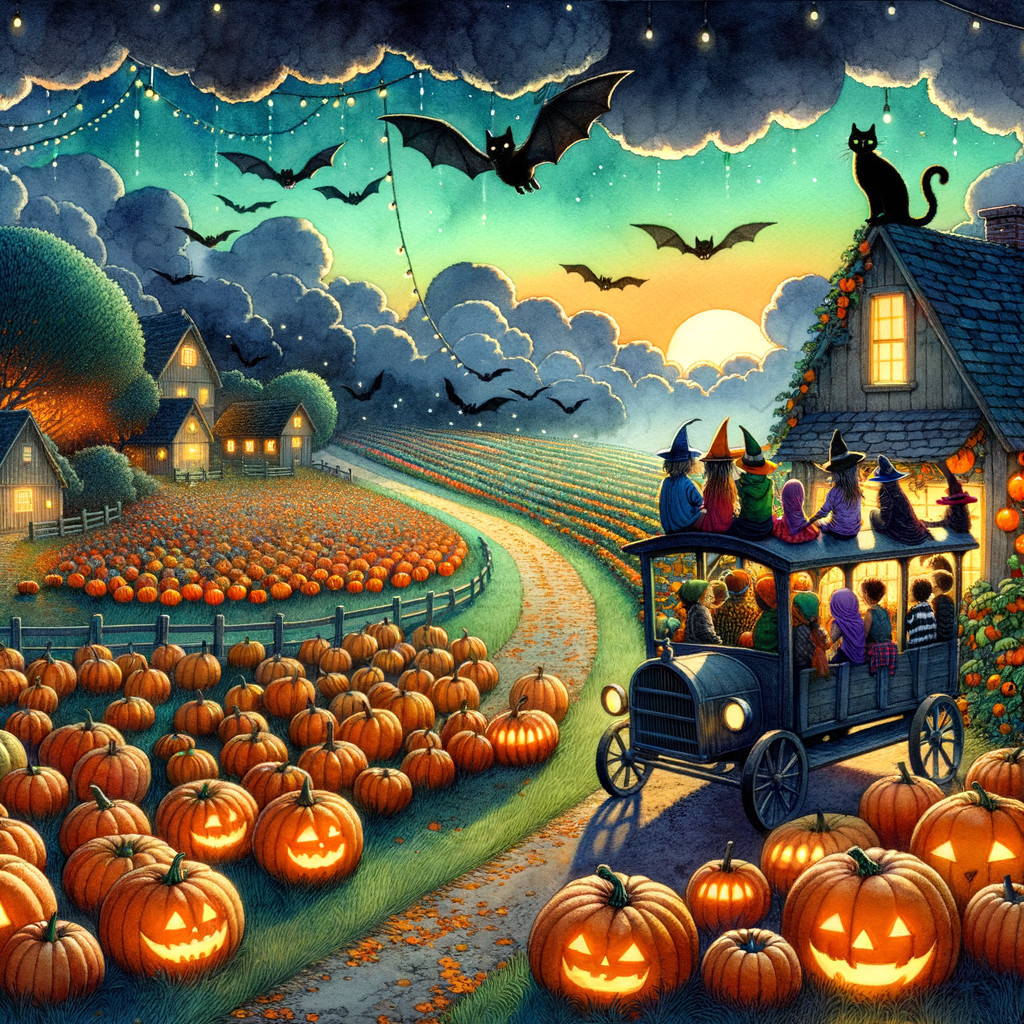 Whimsical Halloween Scene with Children in Costumes