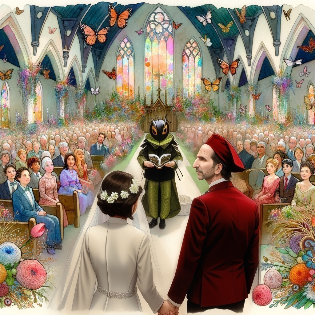 Wedding Ceremony in a Butterfly-Themed Chapel