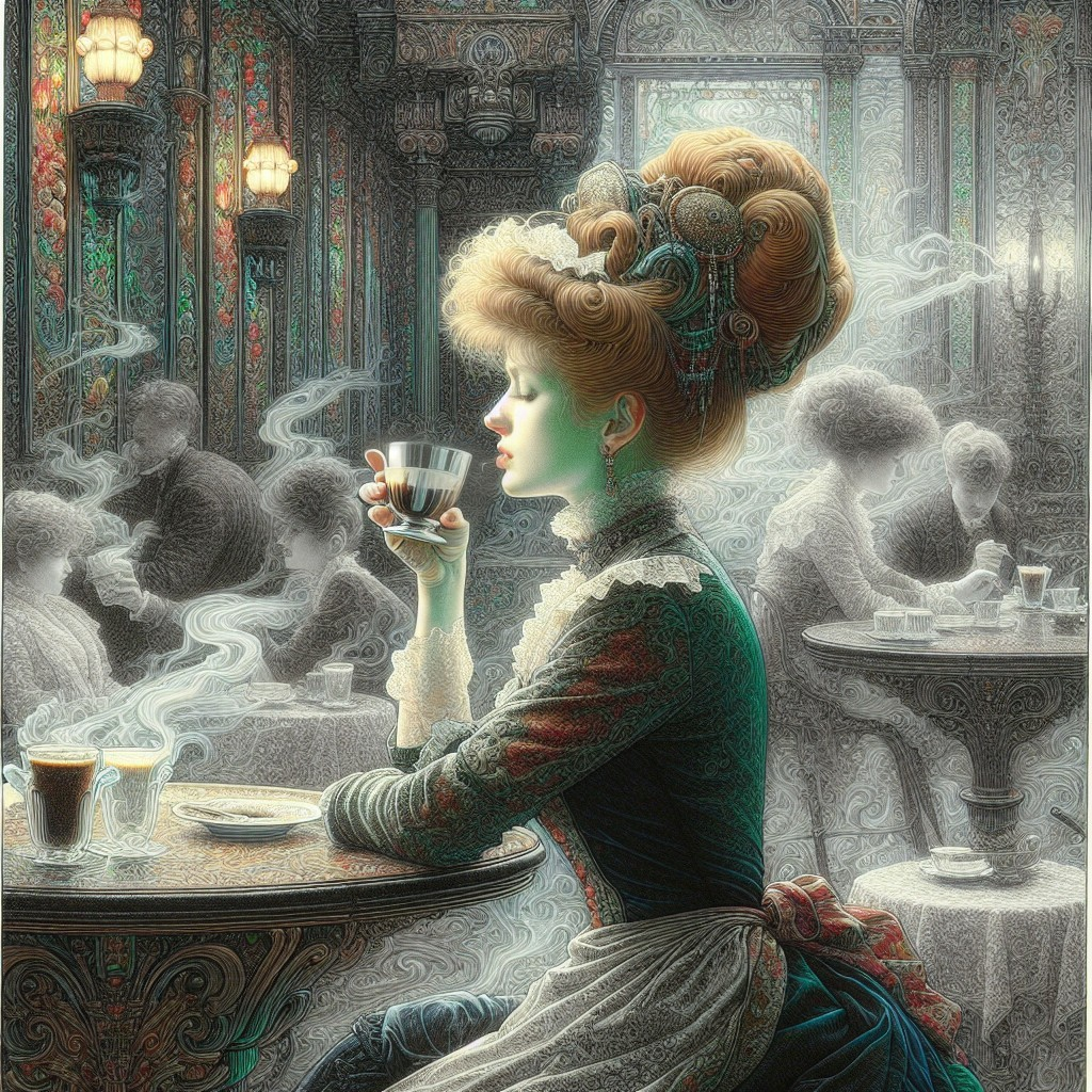 Vintage Elegance in a Richly Decorated Café Scene