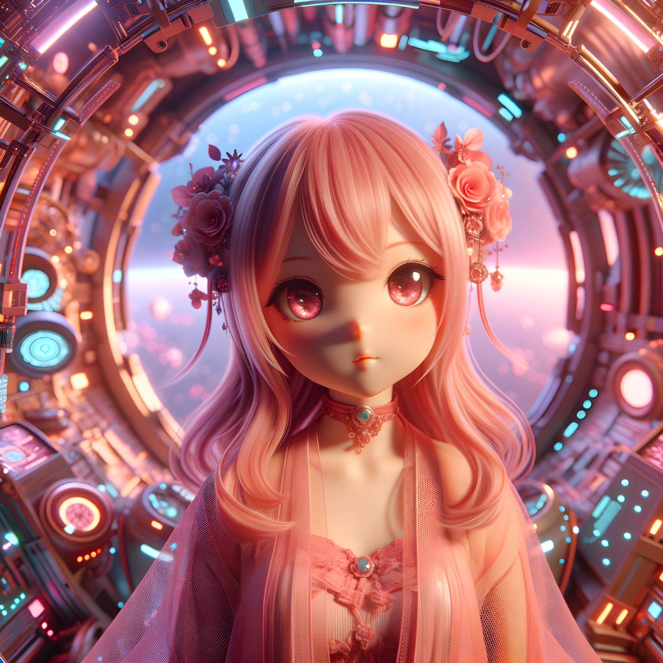 Whimsical Digital Character with Pastel Pink Hair