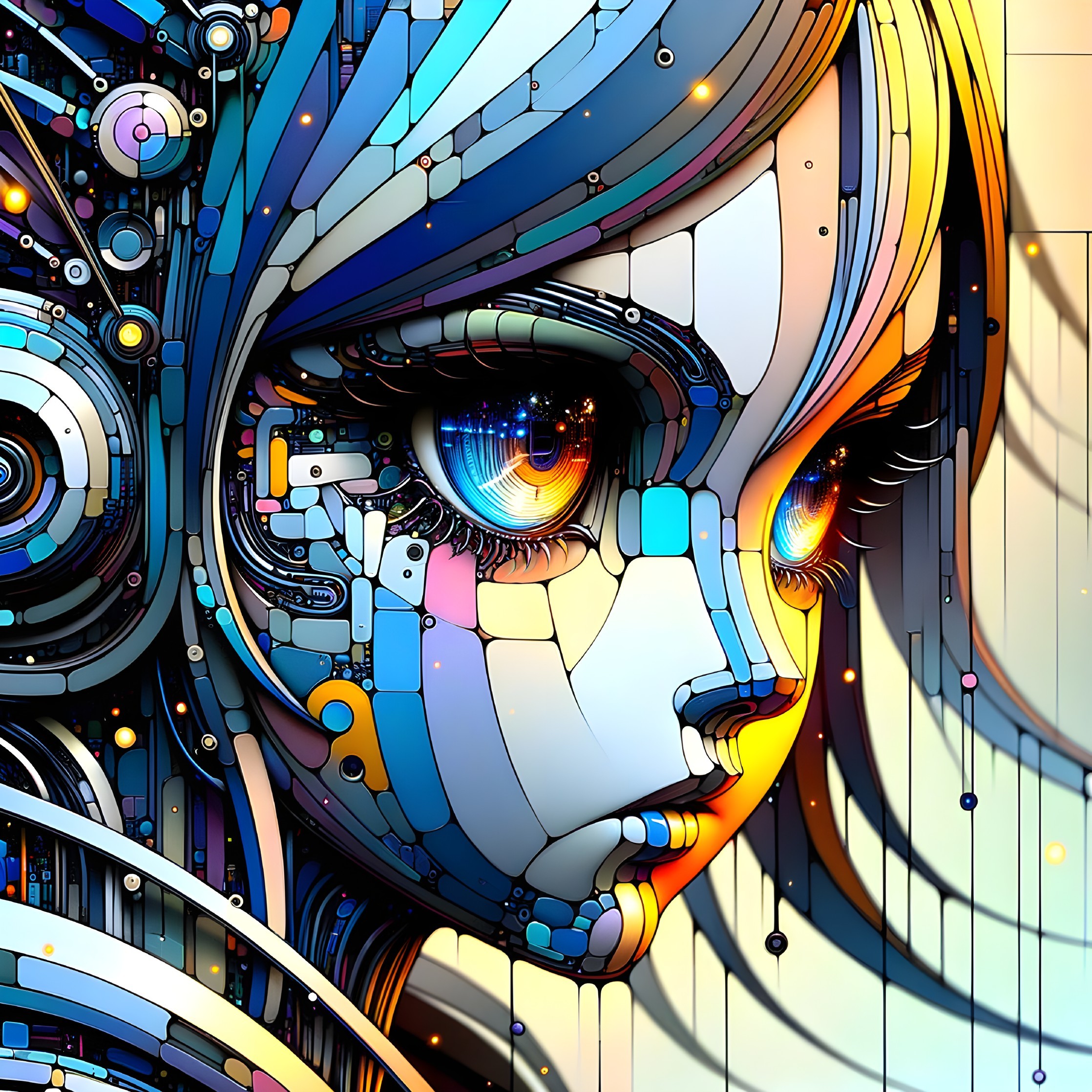 Futuristic Portrait of a Female Figure in Geometric Design