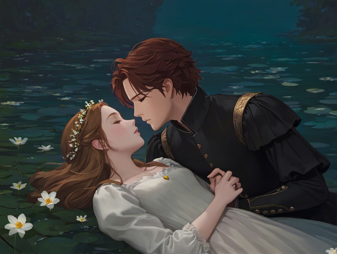 Young couple on a tranquil lake with lily pads