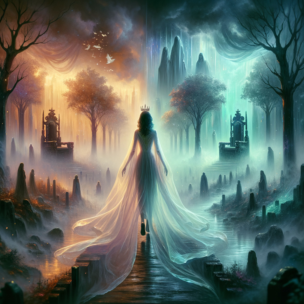 Mystical Landscape with Contrasting Realms at Crossroads