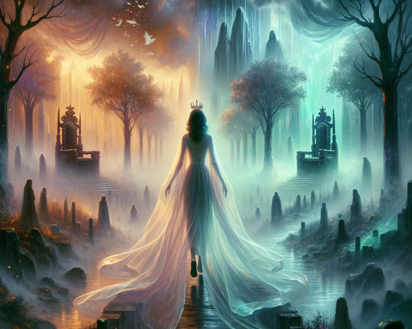 Mystical Landscape with Contrasting Realms at Crossroads