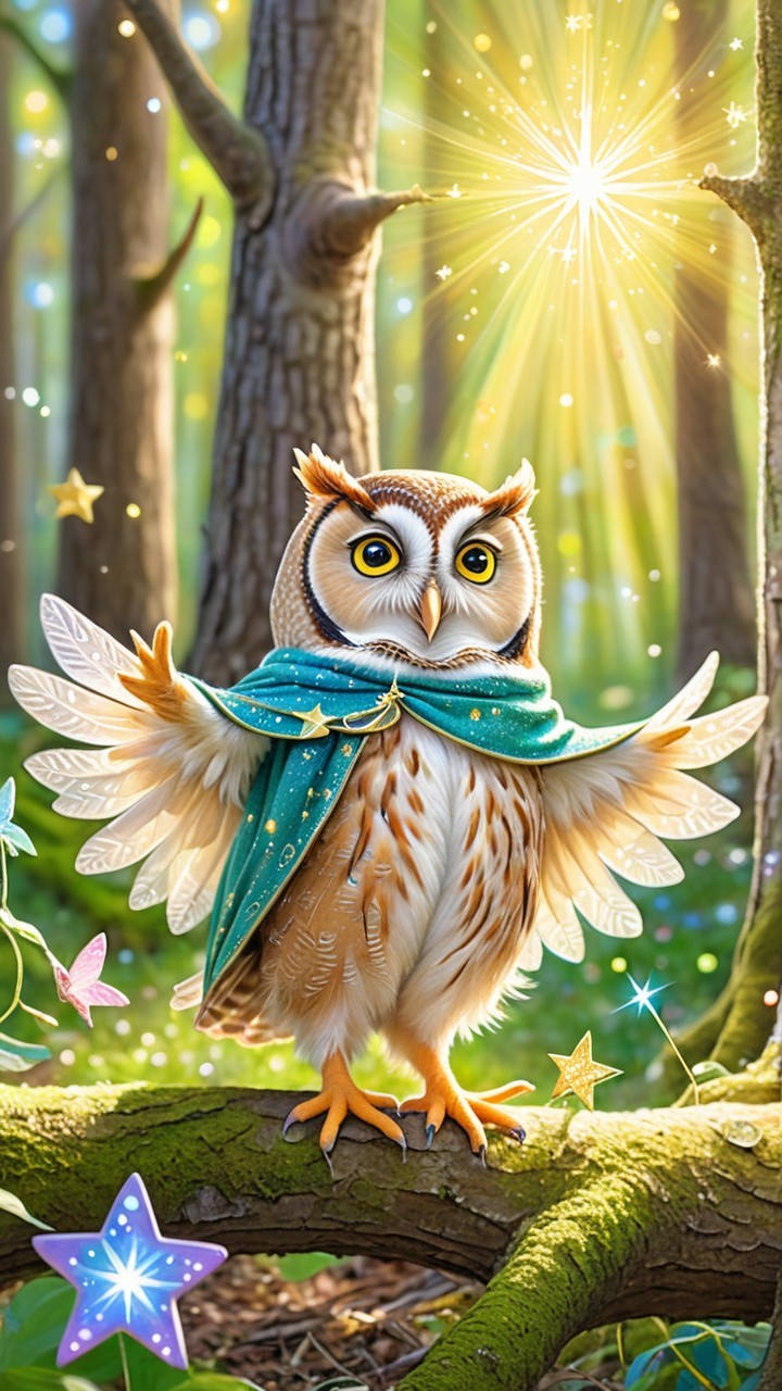 Whimsical Forest with Enchanting Owl and Stars