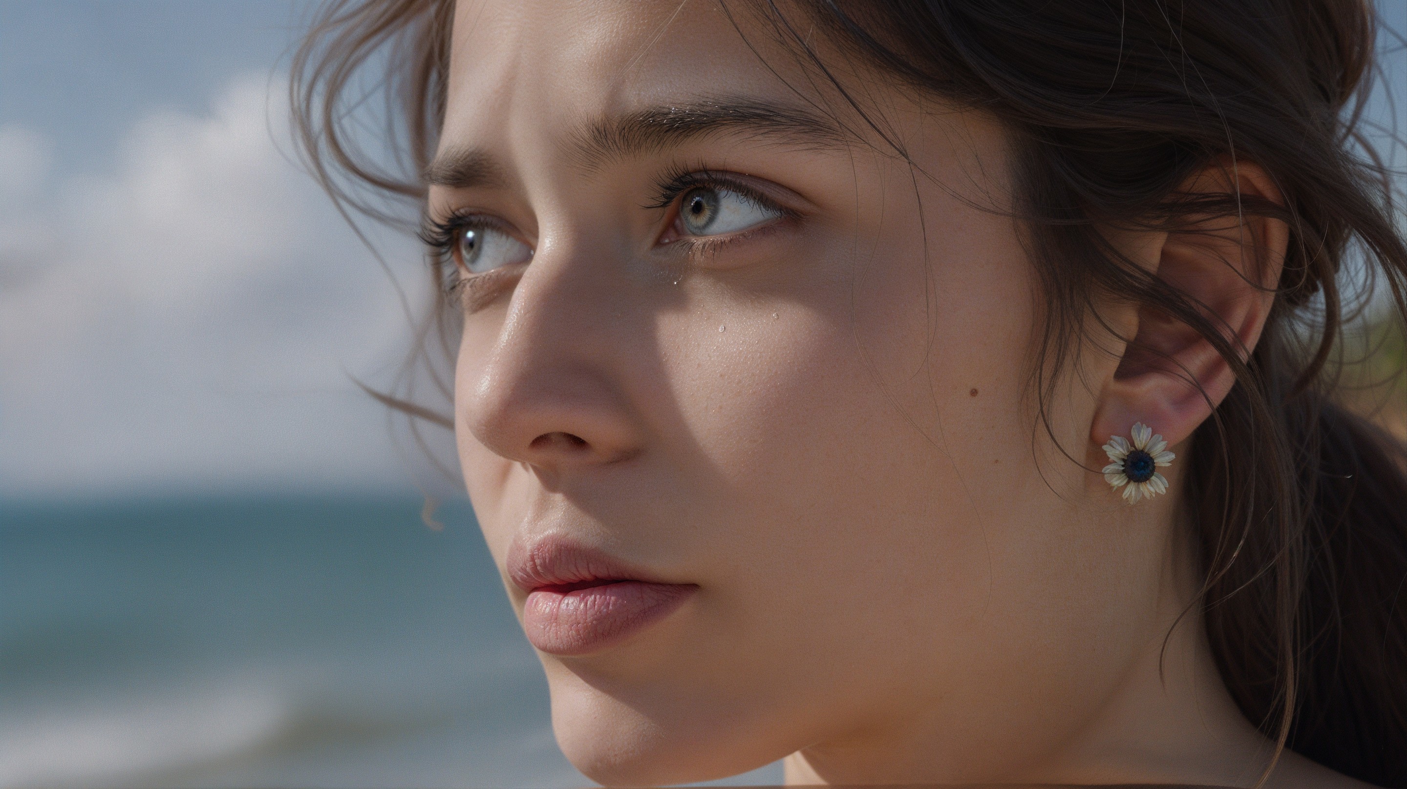 Close-Up Portrait of a Young Woman at the Beach