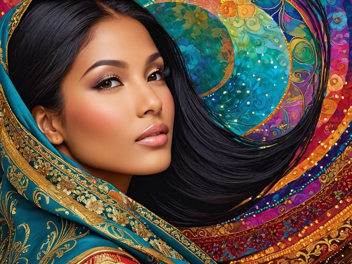 Portrait of a Woman with Flowing Hair and Scarf