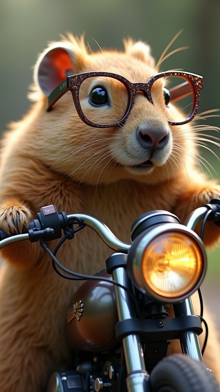 Furry Creature on Motorcycle in Natural Setting