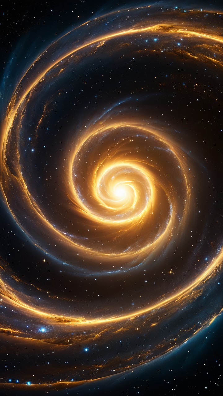 Vibrant Golden Spiral in a Vast Cosmic Galaxy