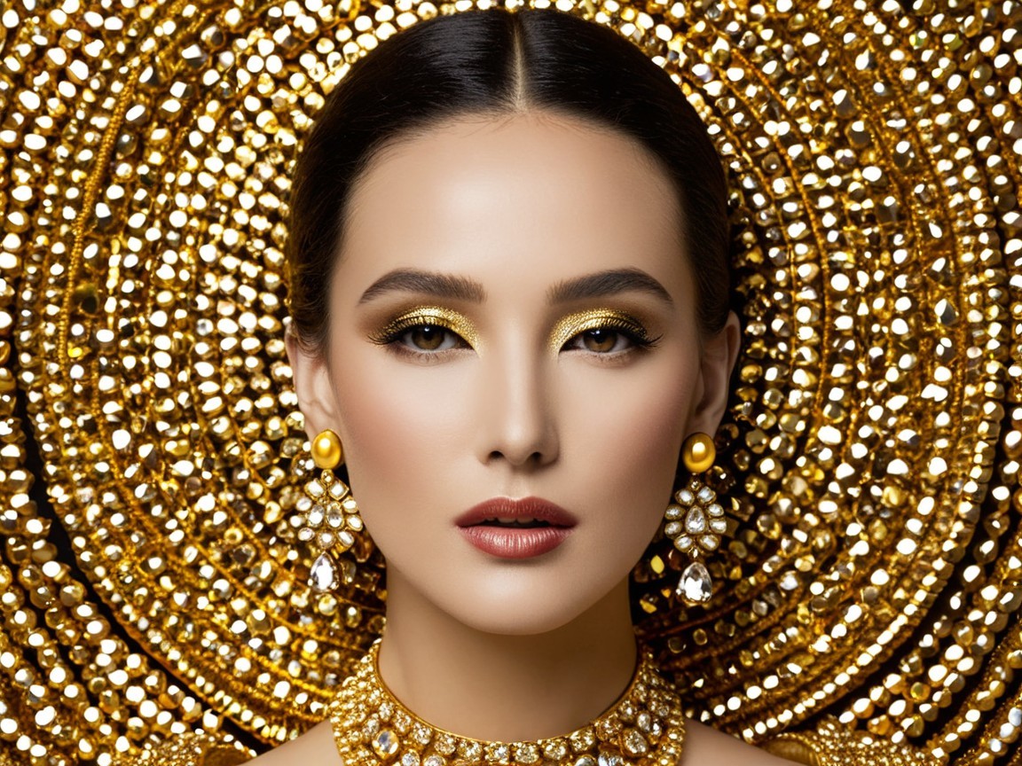Close-up of a woman with bold makeup and elegance