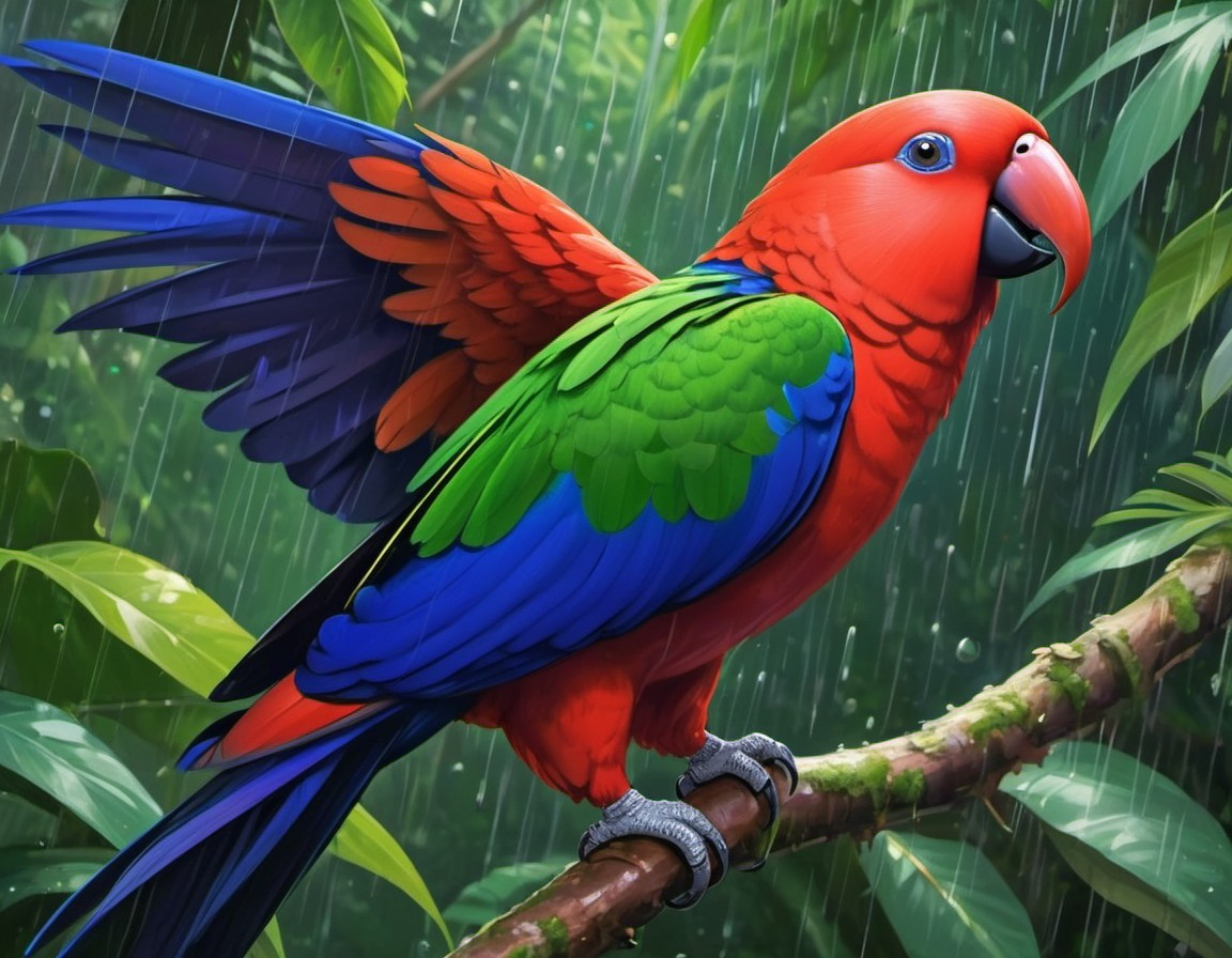Vibrant Parrot on Branch in Lush Rainforest Setting