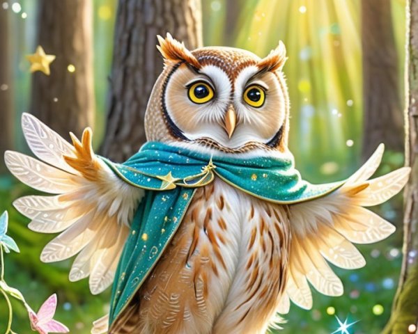Whimsical Forest with Enchanting Owl and Stars