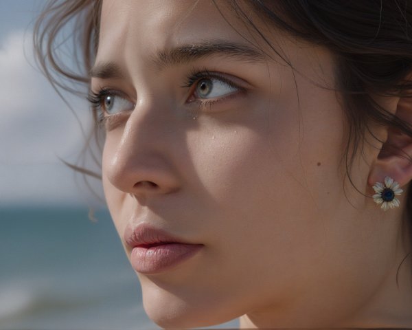 Close-Up Portrait of a Young Woman at the Beach