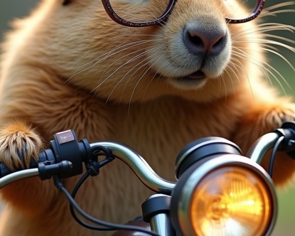 Furry Creature on Motorcycle in Natural Setting