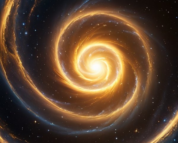 Vibrant Golden Spiral in a Vast Cosmic Galaxy