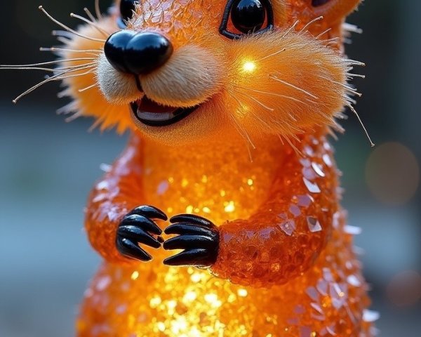 Whimsical Glowing Orange Creature with Crystal Texture