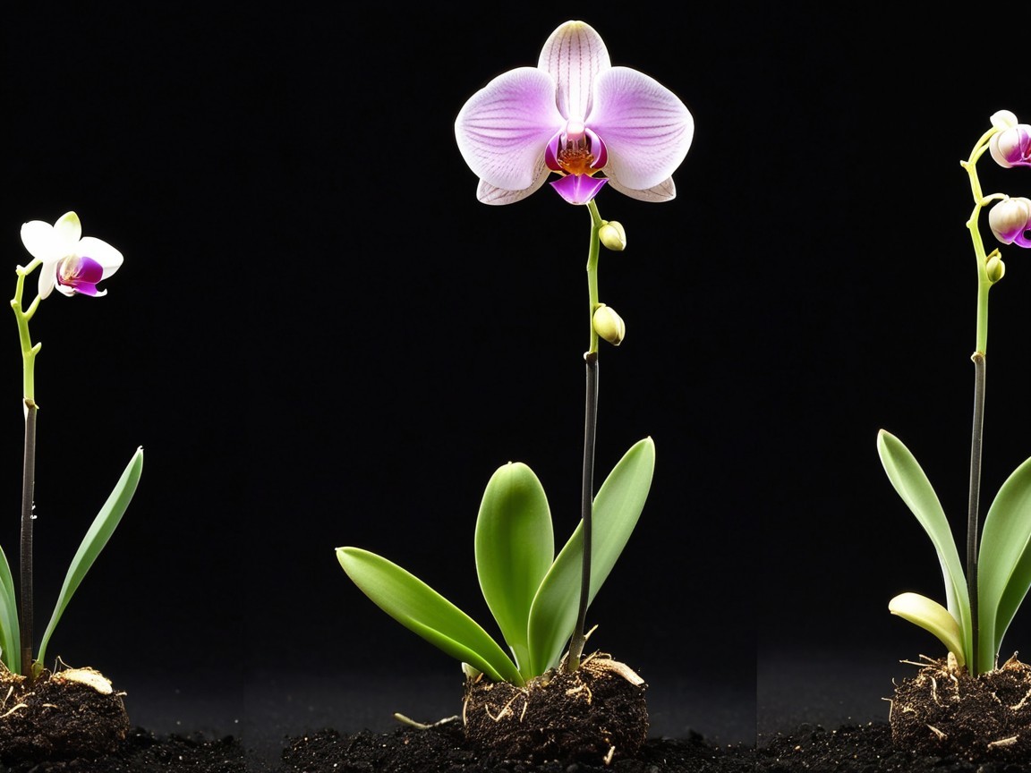 Trio of Vibrant Purple Orchids on Dark Background