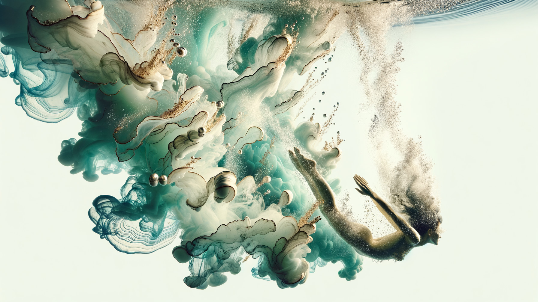 Underwater Scene with Diver and Vibrant Waves