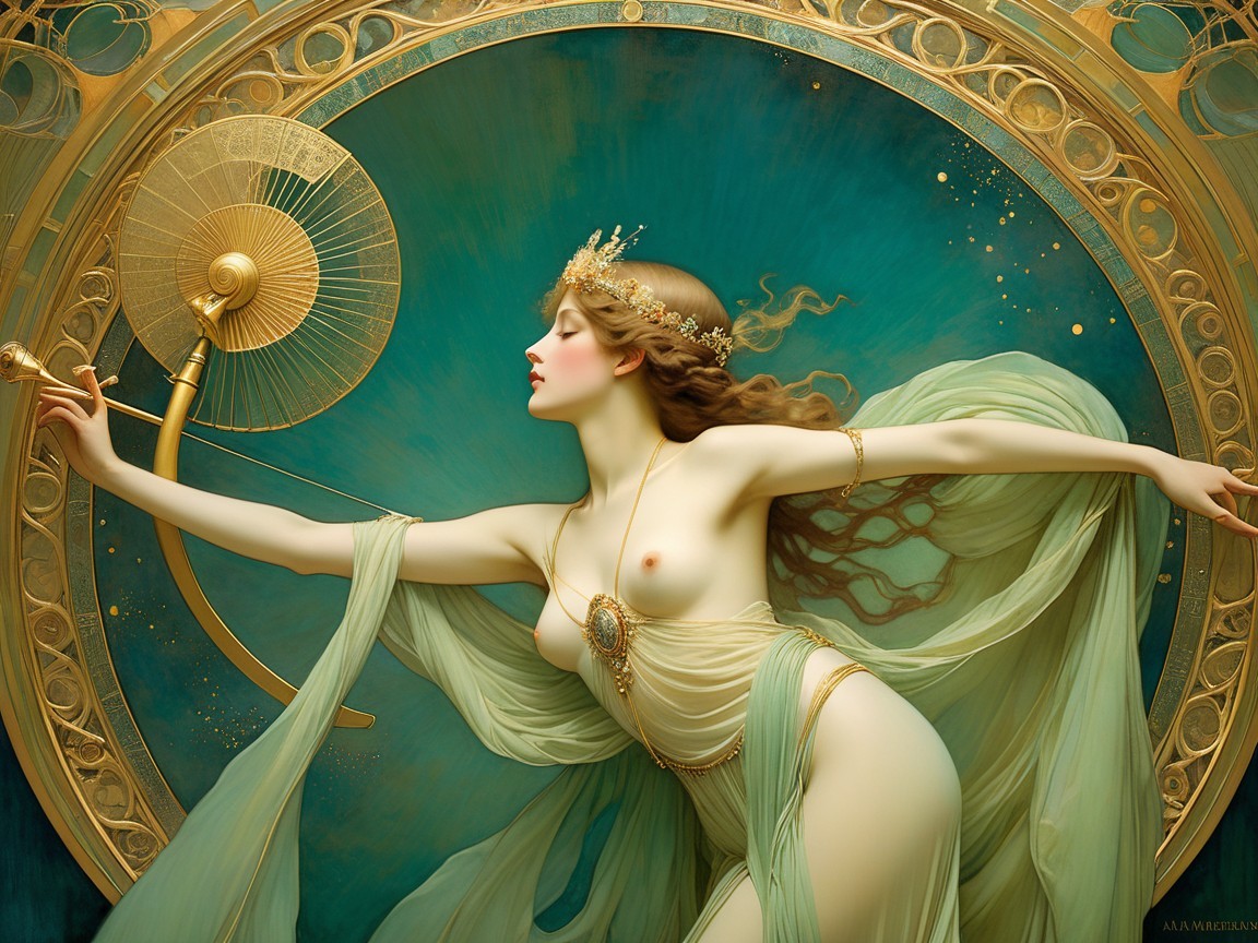Elegant Woman in Flowing Fabrics and Intricate Jewelry