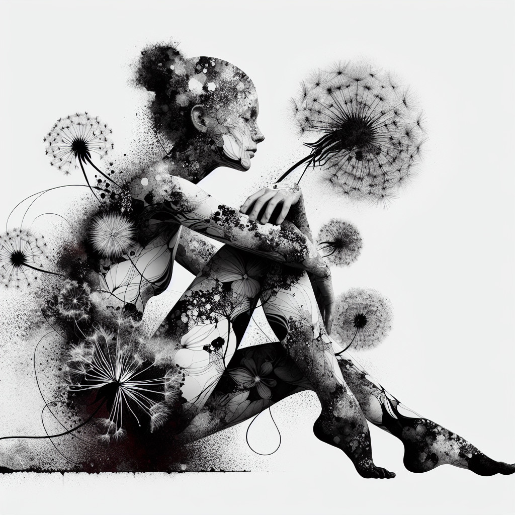 Black and White Woman Silhouette with Floral Designs