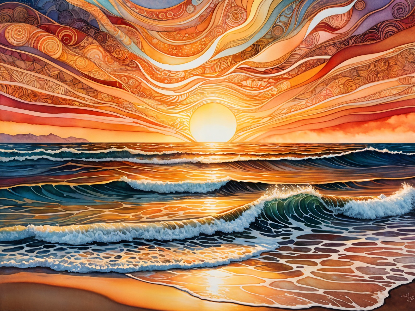 Vibrant Sunset Over Serene Ocean with Colorful Sky