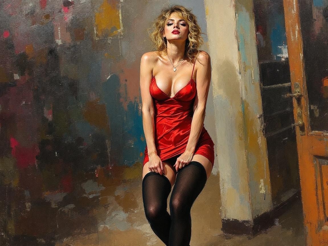 Portrait of a Woman in a Vibrant Red Dress