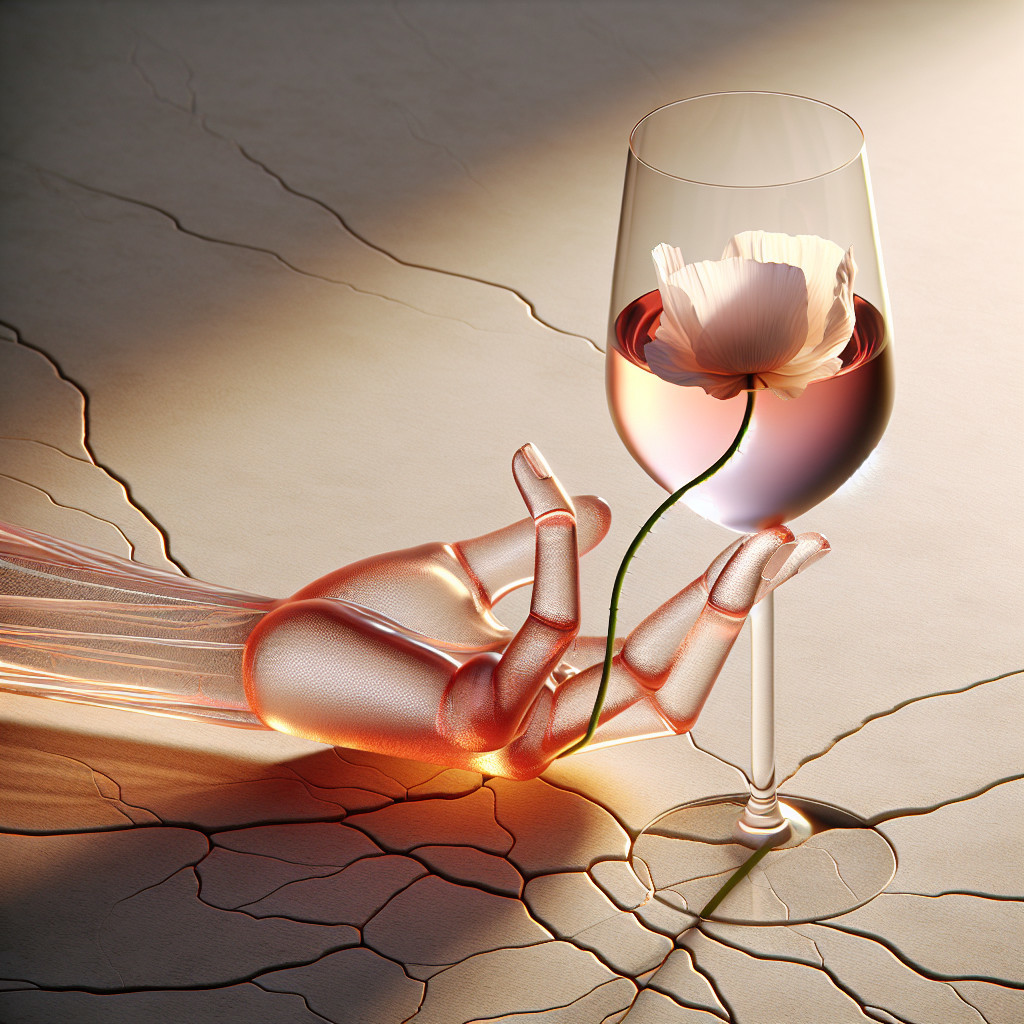 Translucent Robotic Hand Holding Glass with Flower