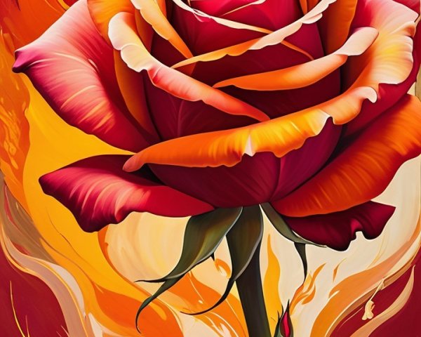 Vibrant Painting of a Rose in Fiery Colors