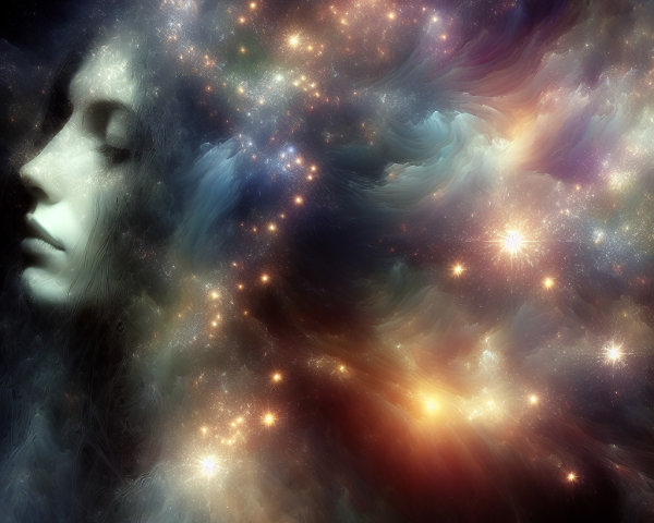 Woman's Profile Against a Cosmic Background