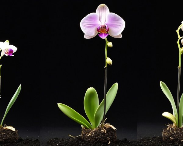 Trio of Vibrant Purple Orchids on Dark Background
