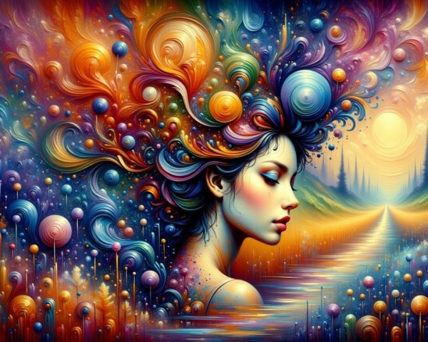 Vibrant Abstract Woman's Profile with Colorful Landscape