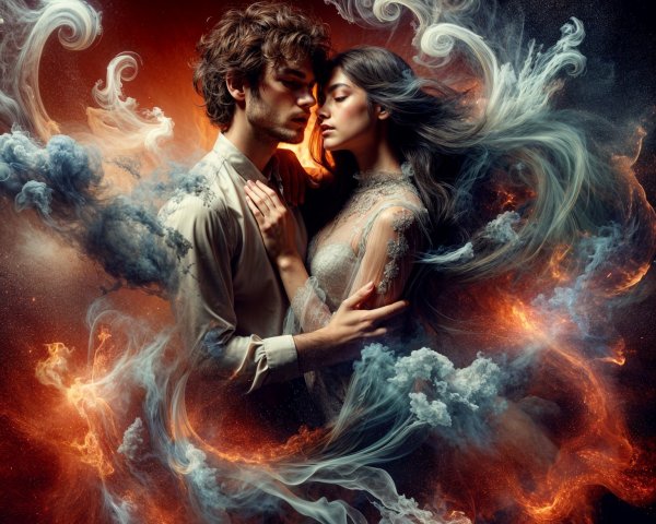 Couple Embracing in Ethereal Colorful Atmosphere
