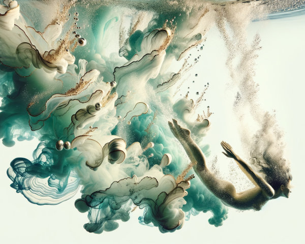 Underwater Scene with Diver and Vibrant Waves