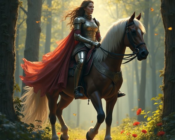 Knight on White Horse in Serene Forest Setting